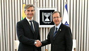 Užsienio reikalų ministras Kęstutis Budrys ir Izraelio prezidentas Isaacas Herzogas / Užsienio reikalų ministerijos nuotr.