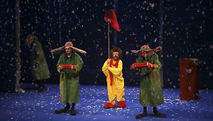 Klounų pasirodymas „Slava's Snowshow“ Meksike