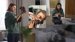Karolina Liukaitytė su dukra ir augintiniais