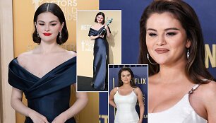 Selena Gomez 2025 m. (kairėje) ir 2024 m. (de&scaron;inėje)
