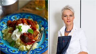 Nida Degutienė ir jos gamintas marokieti&scaron;kas baklažanų &bdquo;tagine&ldquo;