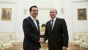 Graikijos premjeras Aleksis Cipras ir Rusijos prezidentas Vladimiras Putinas