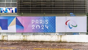 2024 metų Paryžiaus olimpinių žaidynių logotipas. / Vincent Isore / ZUMAPRESS.com