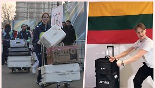 Olimpiečiai, tarp jų ir Saulius Ambrulevičius (de&scaron;inėje), renkasi į olimpines žaidynes.