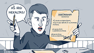 Egidijaus Dragūno karikatūra. Autorius Ignas Krakys, idėjos autorius Andrius Zimaitis