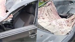 Nufilmavo, kas lieka i&scaron; automobilio, kai į kelią i&scaron;bėga arklys
