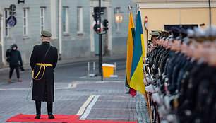 Oficiali Ukrainos gynybos ministro ir delegacijos pasitikimo ceremonija