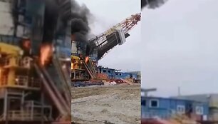 Rusijoje sugriuvo liepsnų apimtas naftos bok&scaron;tas