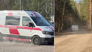 Greitosios pagalbos mašina ir laidojimo paslaugų bendrovės automobilis Pabradėje