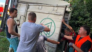 Greitkelyje Klaipėda&ndash;Kaunas vertėsi kiaules vežęs sunkvežimis