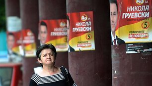 Rinkimų agitacija Skopjės gatvėje