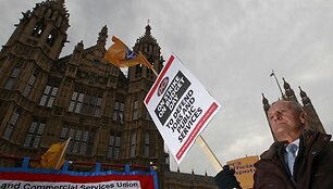 Vie&scaron;ųjų ir komercinių paslaugų sąjungos narys per streiką, vykusį kovo 24 dieną