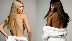 Modeliai Claudia Schifer ir Naomi Campbel apsinuogino reklamoje.