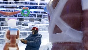 Menininkas kuria ledo karalystę, kuri įkurdinta viename Va&scaron;ingtono rajonų.