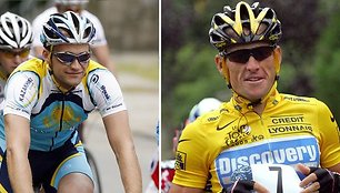 Lietuvis T.Vaitkus (k.) Kazachstano „Astana“ komandoje pedalus mins kartu su septyniskart iš eilės, 1999-2005-aisiais, „Tour de France“ nugalėtoju L.Armstrongu. 