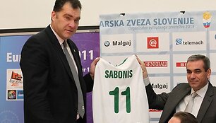Arvydas Sabonis Slovėnijoje pristatė Europos krep&scaron;inio čempionatą Lietuvoje.