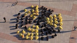 Antiatominiu &bdquo;flashmobu&ldquo; Lietuvos aktyvistai siekė i&scaron;reik&scaron;ti neigiamą požiūrį į &scaron;alyje ir jos kaimynystėje statomas atomines jėgaines. 