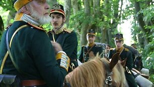 Filmo &bdquo;Tadas Blinda. Pradžia&ldquo; filmavimo akimirka. Aktorius Antanas &Scaron;urna vaidina blogąjį Snegiriovą