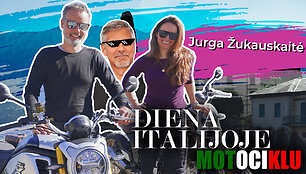 Į Italiją pas Karolį Mieliauską atvyko motociklininkė ir keliautoja Jurgita Žukauskaitė 