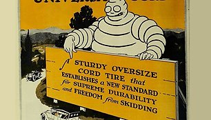 Michelin reklama laikraštyje 1920 metais. Sunku įžiūrėti, bet Bibendumo lūpose – cigaras (Internet Archive Book Images, Wikimedia)