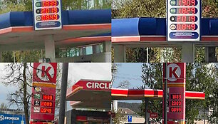 Degalų kainos gegužės 4 ir 5 d. Vilniuje Circle K ir Baltic Petroleum degalinėse Savanorių pr.
