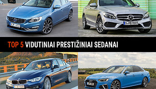10 metų senumo vidutinės klasės prestižiniai sedanai ir universalai