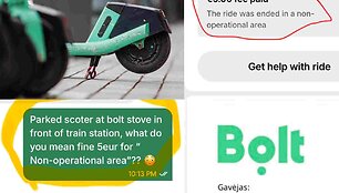 Netikėta Bolt bauda už paspirtuko pastatymą 