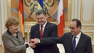 Kijeve aptarti taikos plano susitiko Angela Merkel, Francoise Hollande'as ir Petro Poro&scaron;enka 2015 m. vasario 05 d. 