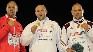Disko metimo prizininkų pakyla - R.Hartingas, P.Malachovskis, R.Fazeka&scaron;as