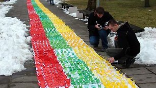 Ukmergėje pasiektas naujas, didžiausios Lietuvos vėliavos aplikacijos, rekordas. (2009-03-11)