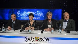&bdquo;Eurovizijos&ldquo; atrankos komisija: Darius Užkuraitis, Ieva Prudnikovaitė-Pitrėne, Ramūnas Zilnys ir Edmundas Seilius