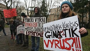 Trečiadienį sostinėje, prie paminklo ra&scaron;ytojai Žemaitei vyko teatralizuota akcija, skirta tarptautinei kovos su smurtu prie&scaron; moteris dienai paminėti.