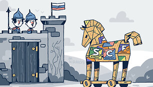 Trojos arklio karikatūra. Autorius Ignas Krakys, idėjos autorius Andrius Zimaitis