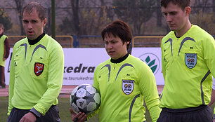 Au&scaron;ra Tvarijonaitė-Kancė futbolo rungtynėse.