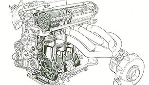 BMW keturių cilindrų variklis su turbina.