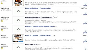 Internetiniuose skelbimų portaluose netrūksta pasiūlymų pirkti ir parduoti „Eurobasket 2011“ bilietus.