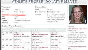 Oficialioje UIPM svetainėje internete Pentathlon.org skelbiama, jog 23 metų D.Rim&scaron;aitė gimė Rusijos federacijoje
