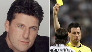 Futbolo komentatorius Andy Townsendas ir teisėjas Wolfgangas Starkas.
