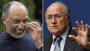 Kandidatai į FIFA prezidento postą &ndash; Mohamedas Bin Hammamas ir Seppas Blatteris.