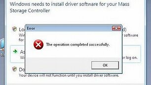 &bdquo;Windows&ldquo; klaidos prane&scaron;imas: &bdquo;Operacija įvykdyta sėkmingai&ldquo;.