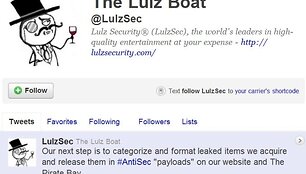 &bdquo;Lulz Security&ldquo; profilis socialiniame tinkle &bdquo;Twitter&ldquo;