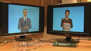 Dviejų kompiuterių pokalbyje yra nemažai nelogi&scaron;kų parei&scaron;kimų, kaip antai: &bdquo;A&scaron; ne robotas. A&scaron; esu vienaragis.&ldquo;
