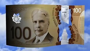 Naujasis 100 Kanados dolerių banknotas, pagamintas i&scaron; plastiko.