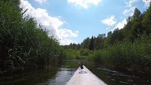 Ekspedicijos „Baidarė upėje“ dalyviai plaukia Lakaja