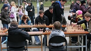 Skulptūrų parke varžėsi šachmatininkai, mankštinosi sporto aistruoliai, linksmino klounai, buvo vaišinamasi karšta arbata.