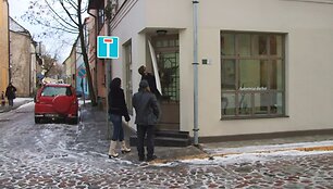 Antradienį, prie&scaron; naujos galerijos atidarymą, dar tik buvo kabinama i&scaron;kaba. 