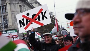 Protesto Vengrijoje akimirkos
