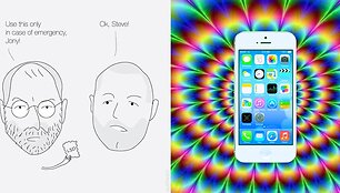 Internautai &scaron;maik&scaron;tauja, esą spalvingą &bdquo;iOS 7&ldquo; aplinką Jonathanas Ive'as sugalvojo pavartojęs narkotikų, kurie vienu metu suteikė įkvėpimo ir buvusiam &bdquo;Apple&ldquo; vadovui Steve'ui Jobsui