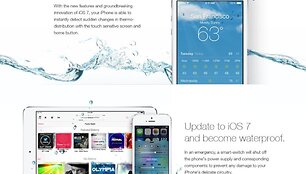 Internete plinta &bdquo;Apple&ldquo; reklamą primenantis paveikslėlis, kuriame ra&scaron;oma, esą atnaujinus įrenginio operacinę sistemą į &bdquo;iOS 7&ldquo; įrenginys taps atsparus vandeniui.