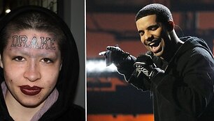 Drake'o gerbėja savo dievaitį įamžino sau ant kaktos.